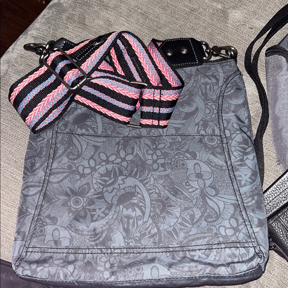 SAKROOTS Lucia recycled nylon printed women's crossbody bag Grey/Black 10.5X10.5 - Picture 2 of 8